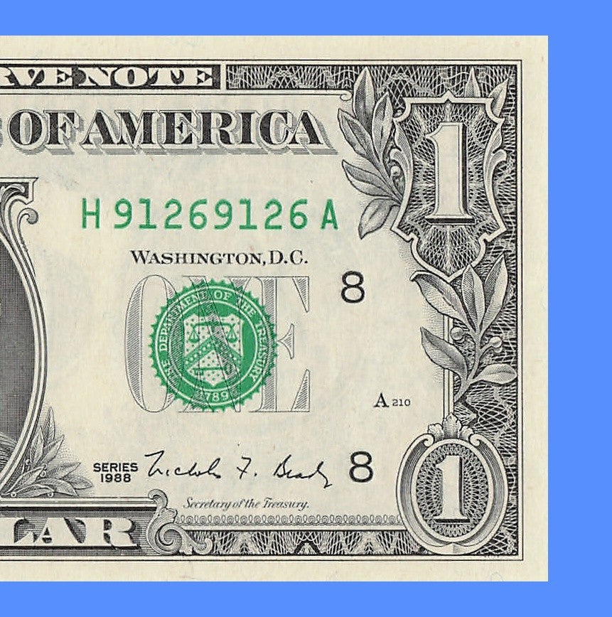 Repeater Fancy Serial Number One Dollar Bill 9s 1s 2s 6s 1988 HA Block