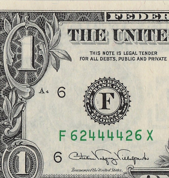 Radar Fancy Serial number One Dollar Bill FX Block X Run 1988A F62444426X