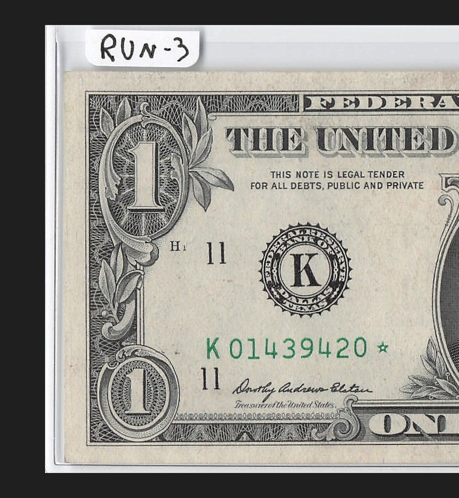 Star Note One Dollar Bill 1969 $1 K* Block Dallas Run 3 UNC