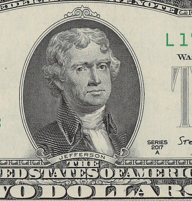Super Repeater Two Dollar Bill Fancy Serial Number 2017A $2 Binary 1s 7s
