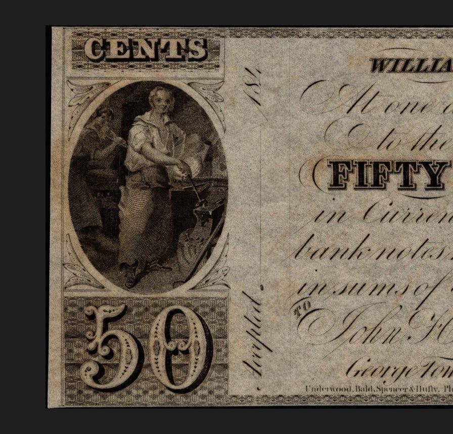 Williams Port Obsolete Maryland 1840s Era UNC 50 Cent Buying 1 Note