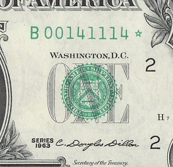 Star Note One Dollar Bill 1963 $1 B* Block New York Run 1 Low Serial Trinary