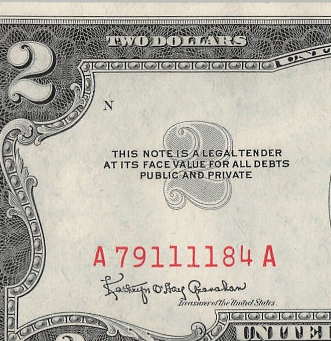 Four in a Row 1s Fancy Serial Number Two Dollar Red Seal 1953C $2 POS 3