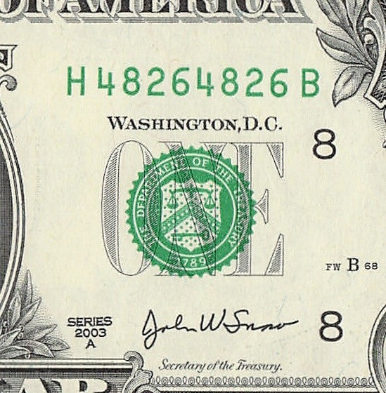 Repeater Fancy Serial Number One Dollar Bill 2s 4s 6s 8s 2003A HB Block