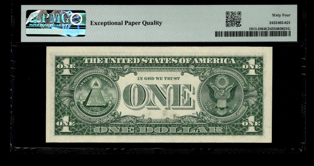 Low Serial Number 21 Fancy Serial Number One Dollar Bill PMG D00000021B Trinary