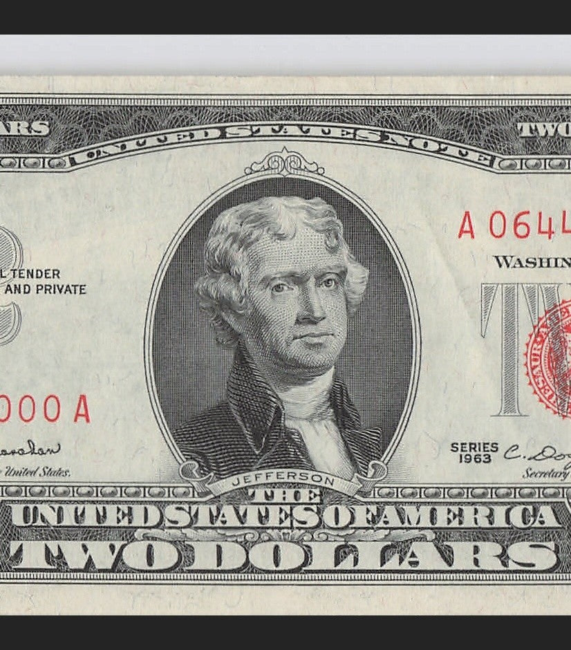Trinary Fancy Serial Number Two Dollar Red Seal 1963 0s 4s 6s