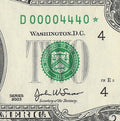 Binary Low Serial Number Star Note Two Dollar Bill D00004440* 4s 0s Cleveland