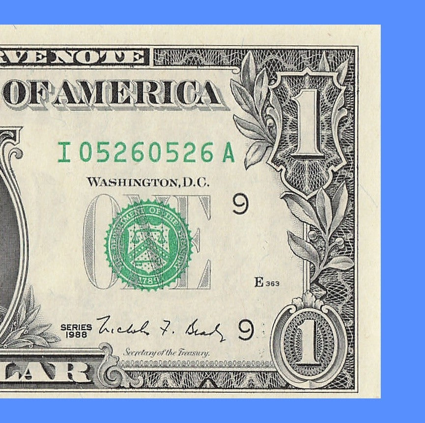 Repeater Fancy Serial Number One Dollar Bill 0s 2s 5s 6s 1988 IA Block