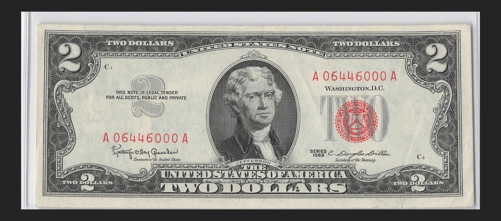 Trinary Fancy Serial Number Two Dollar Red Seal 1963 0s 4s 6s