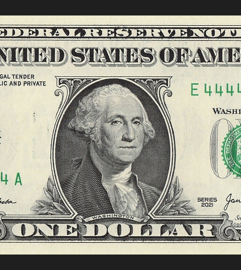 Binary Fancy Serial Number One Dollar Bill 2021 $1 Six of a Kind 4s 9s