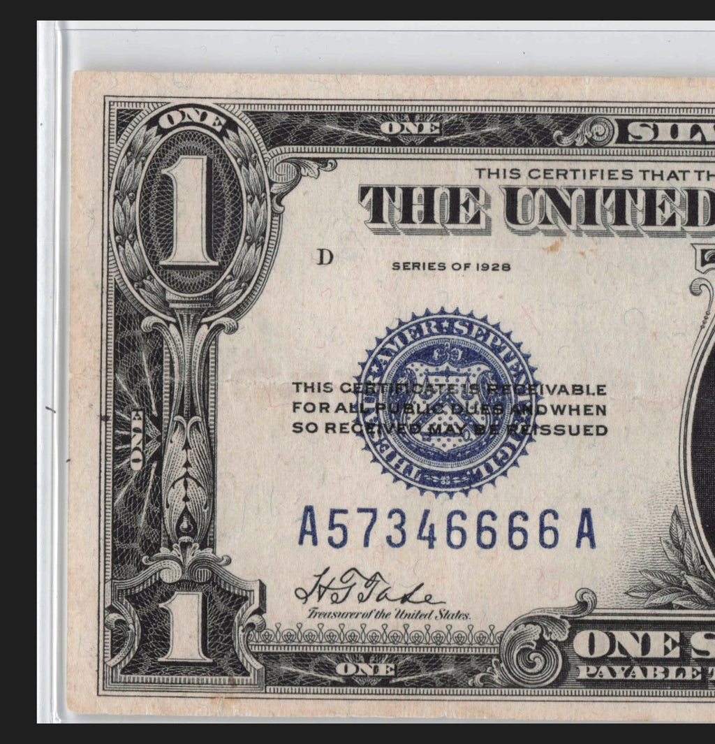 Four in a Row 6s Fancy Serial Number One Dollar Bill Funny Back Silver