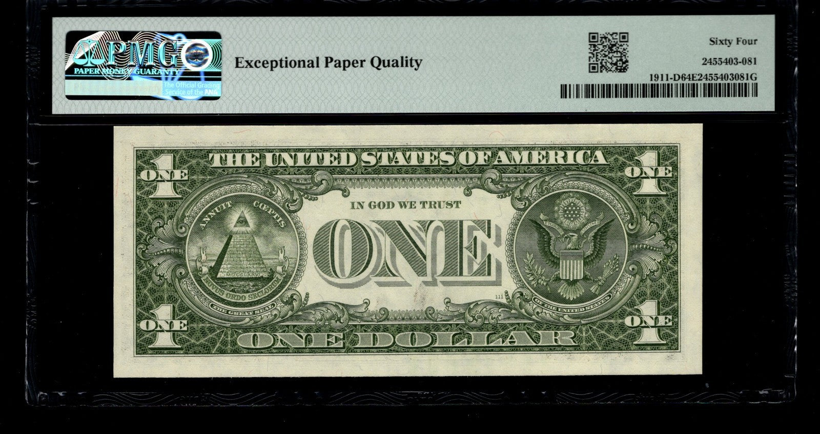 Low Serial Number 81 Fancy Serial Number One Dollar Bill PMG D00000081B