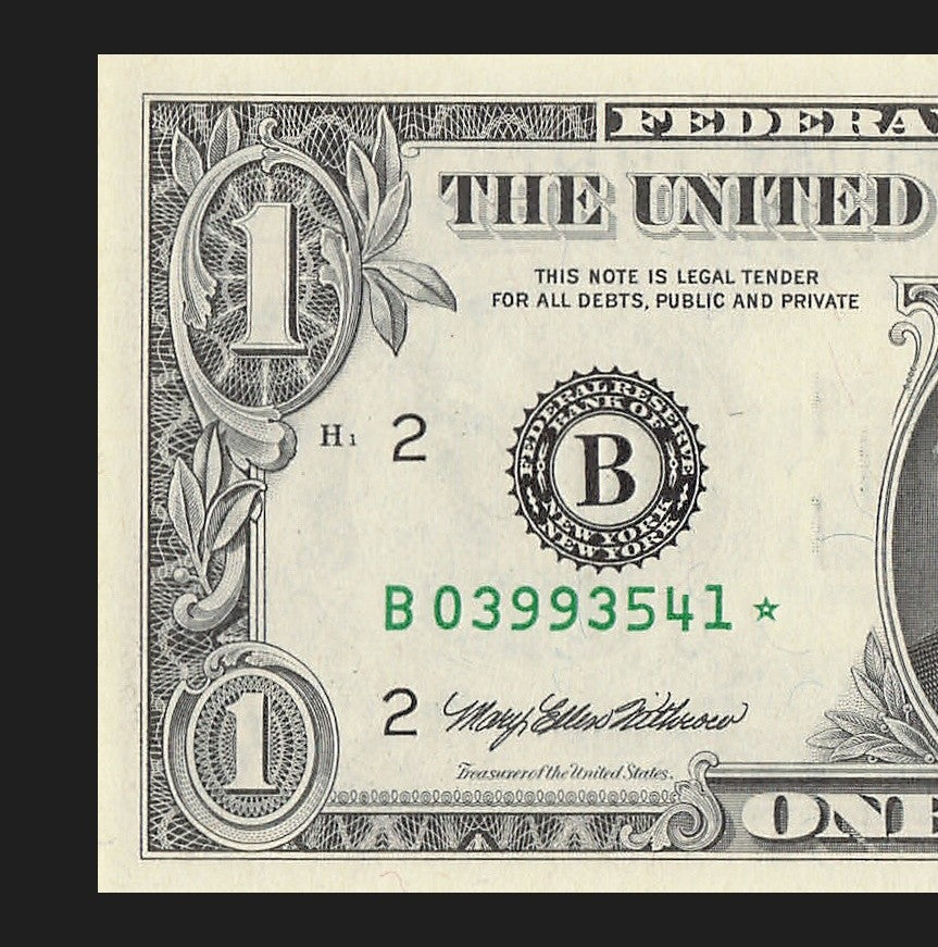 Star Note One Dollar Bill 1993 $1 B* Block New York Run 2 640K Run UNC