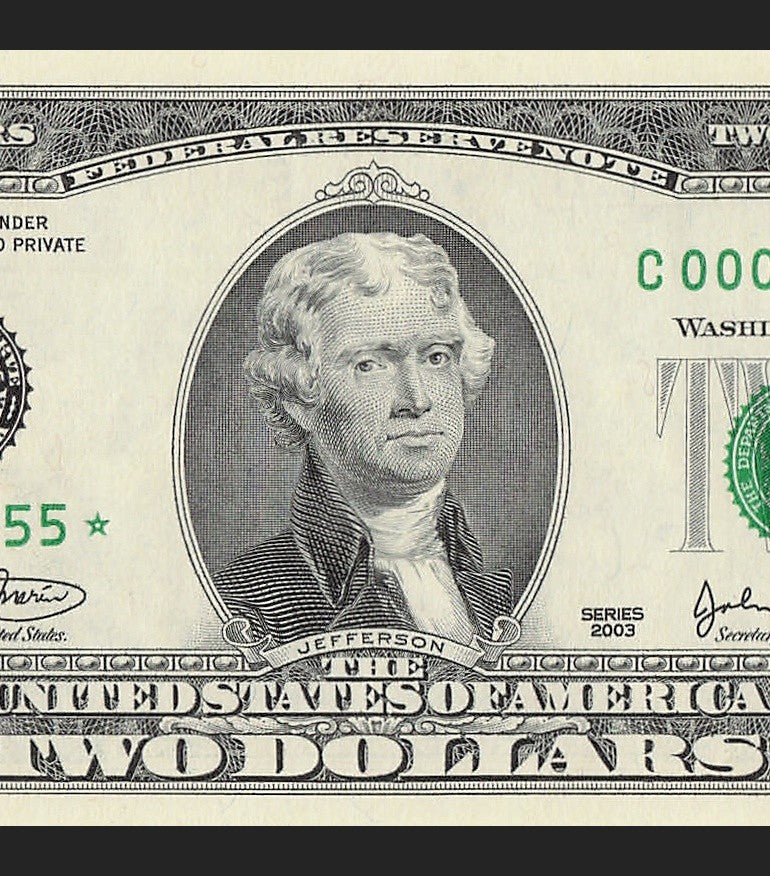 Binary Low Serial Number Star Note Two Dollar Bill C00005055* 5s 0s Philadelphia