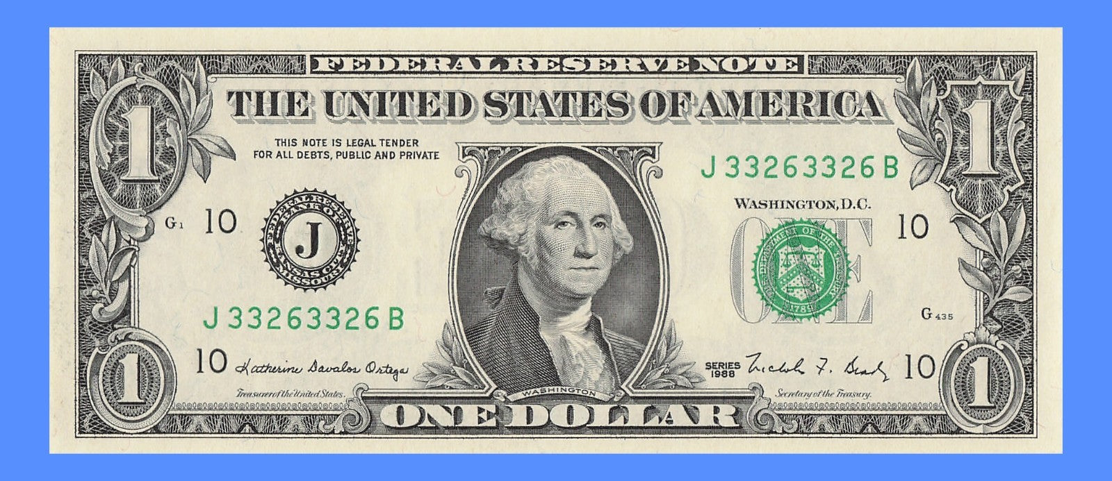 Repeater Fancy Serial Number One Dollar Bill 1988 2s 3s 6s JB Block Trinary