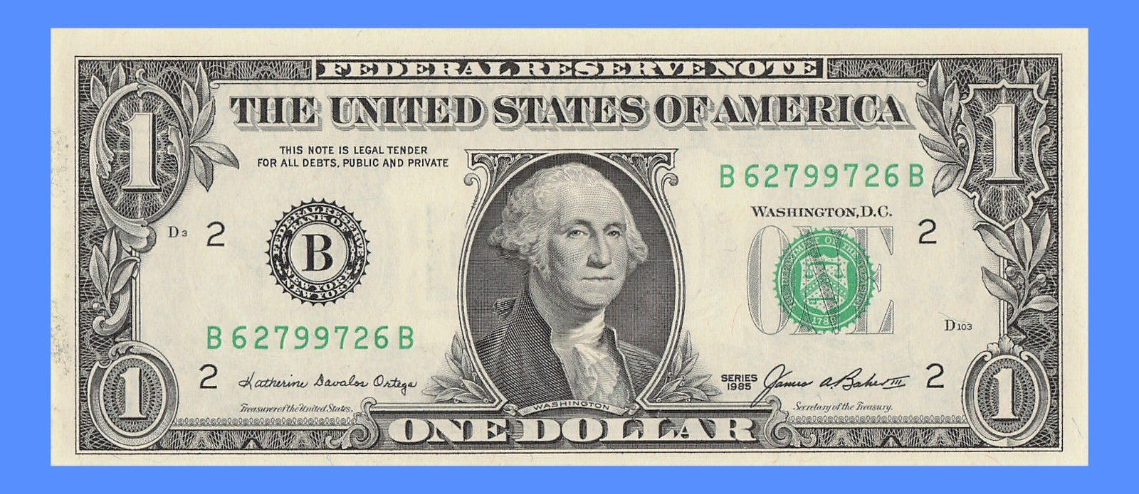 Radar Fancy Serial Number One Dollar Bill 1985 2s 6s 7s 9s BB Block Palindrome