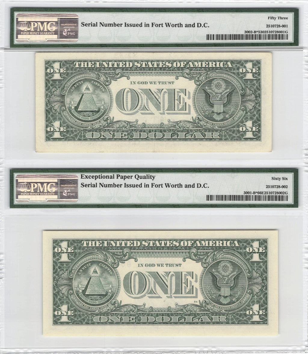 2013 $1 Star Note Duplicate Serial Error Pair TOP POP 53 66 PMG Highest Grade