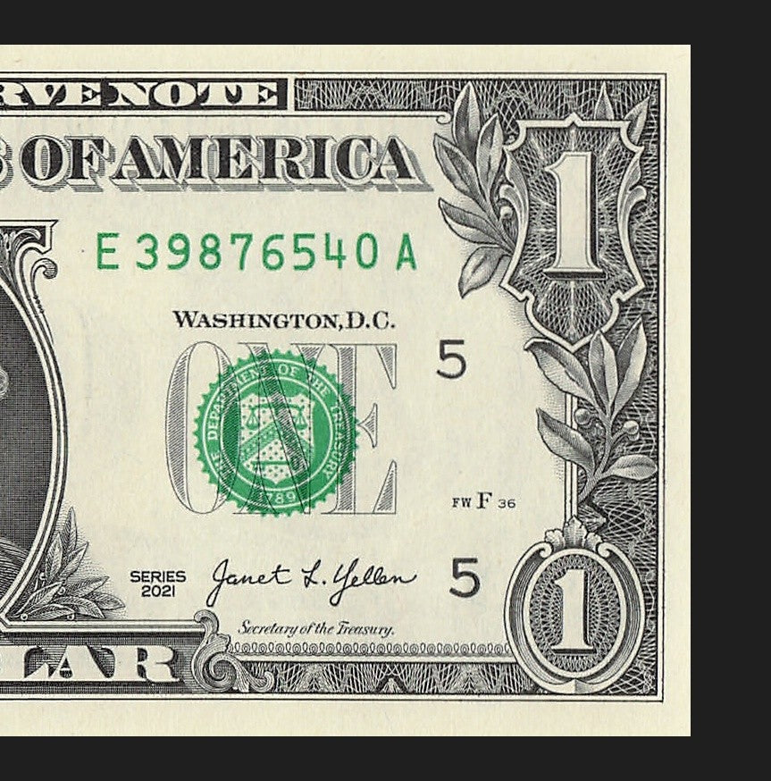 Six Digit Ladder Fancy Serial Number One Dollar Bill 9s 8s 7s 6s 5s 4s 2021 $1