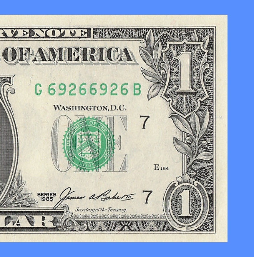 Repeater Fancy Serial Number One Dollar Bill 1985 2s 6s 9s GB Block Trinary