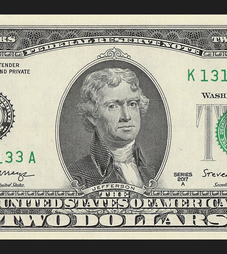 Binary Two Dollar Bill Fancy Serial Number 2017A $2 Dallas Binary 3s 1s