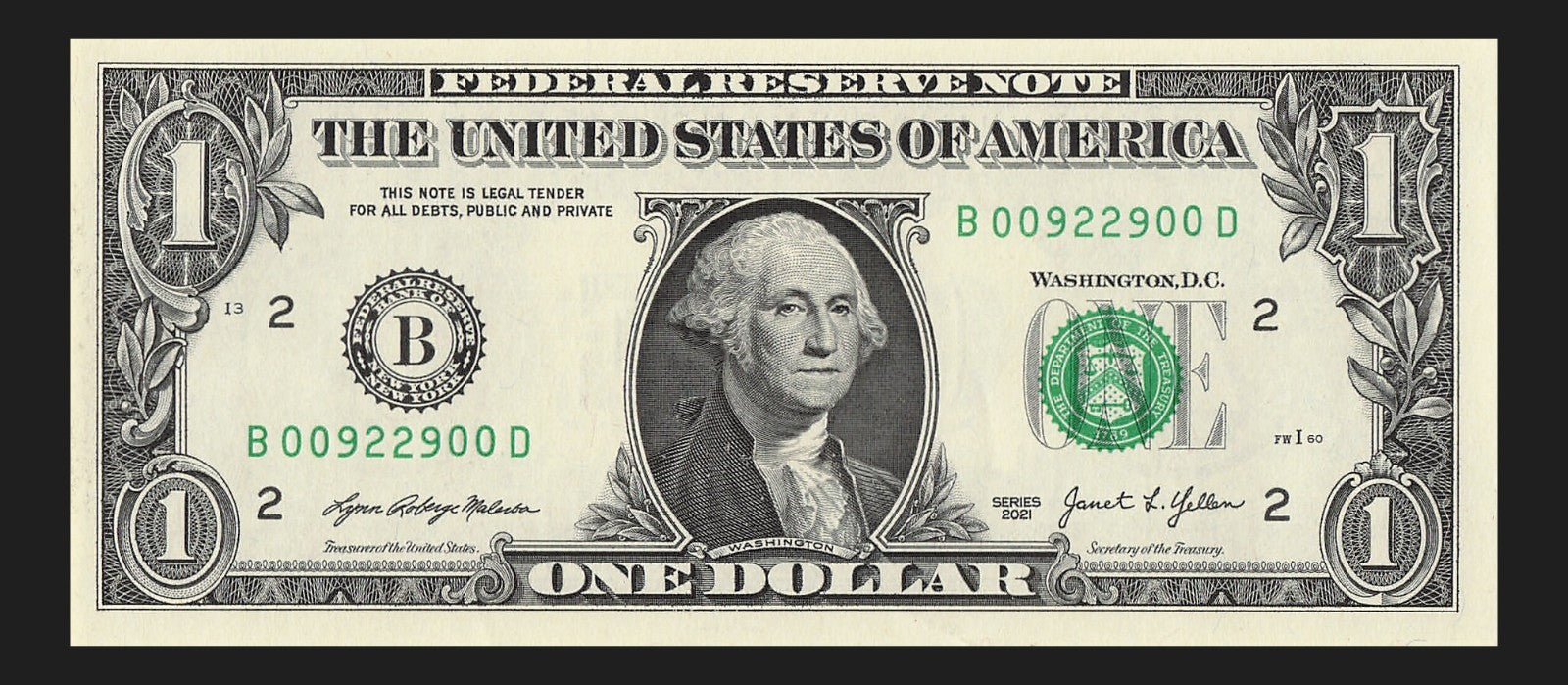 Radar Fancy Serial Number One Dollar Bill 2021 $1 BD Palindrome 0s 2s 9s Bookend