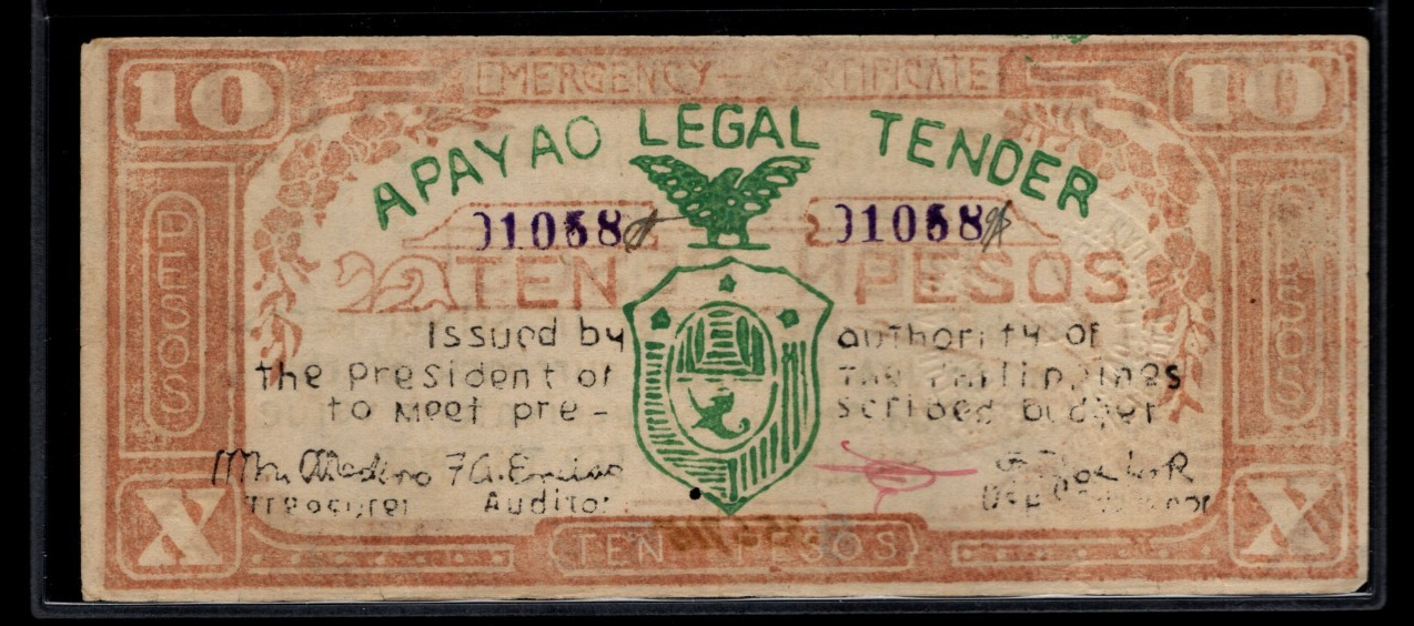 APAYAO Legal Tender 10 Pesos 01058 VF to XF Rare Province Guerilla Money
