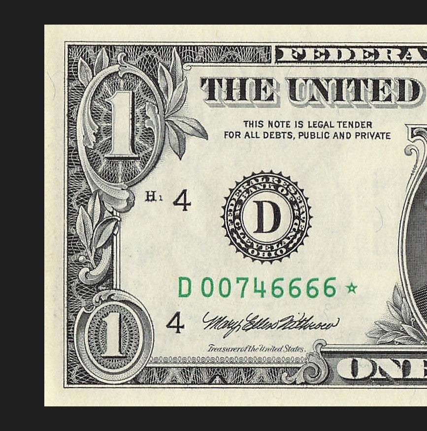 Star Note One Dollar Bill 1995 $1 D* Block Cleveland Run 1 Four in a Row 6s