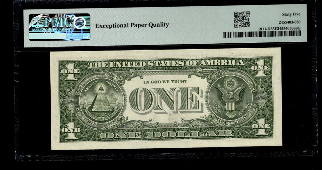 Low Serial Number 80 Fancy Serial Number One Dollar Bill PMG D00000080B