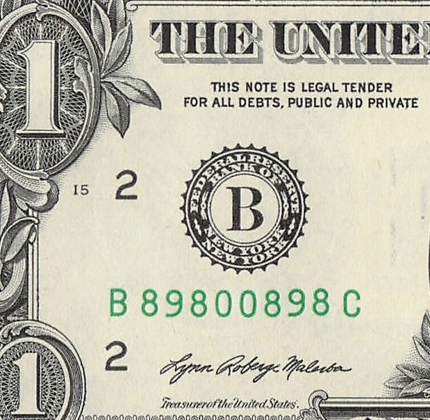 Radar Fancy Serial Number One Dollar Bill 2021 $1 BC Palindrome 0s 8s 9s Flipper