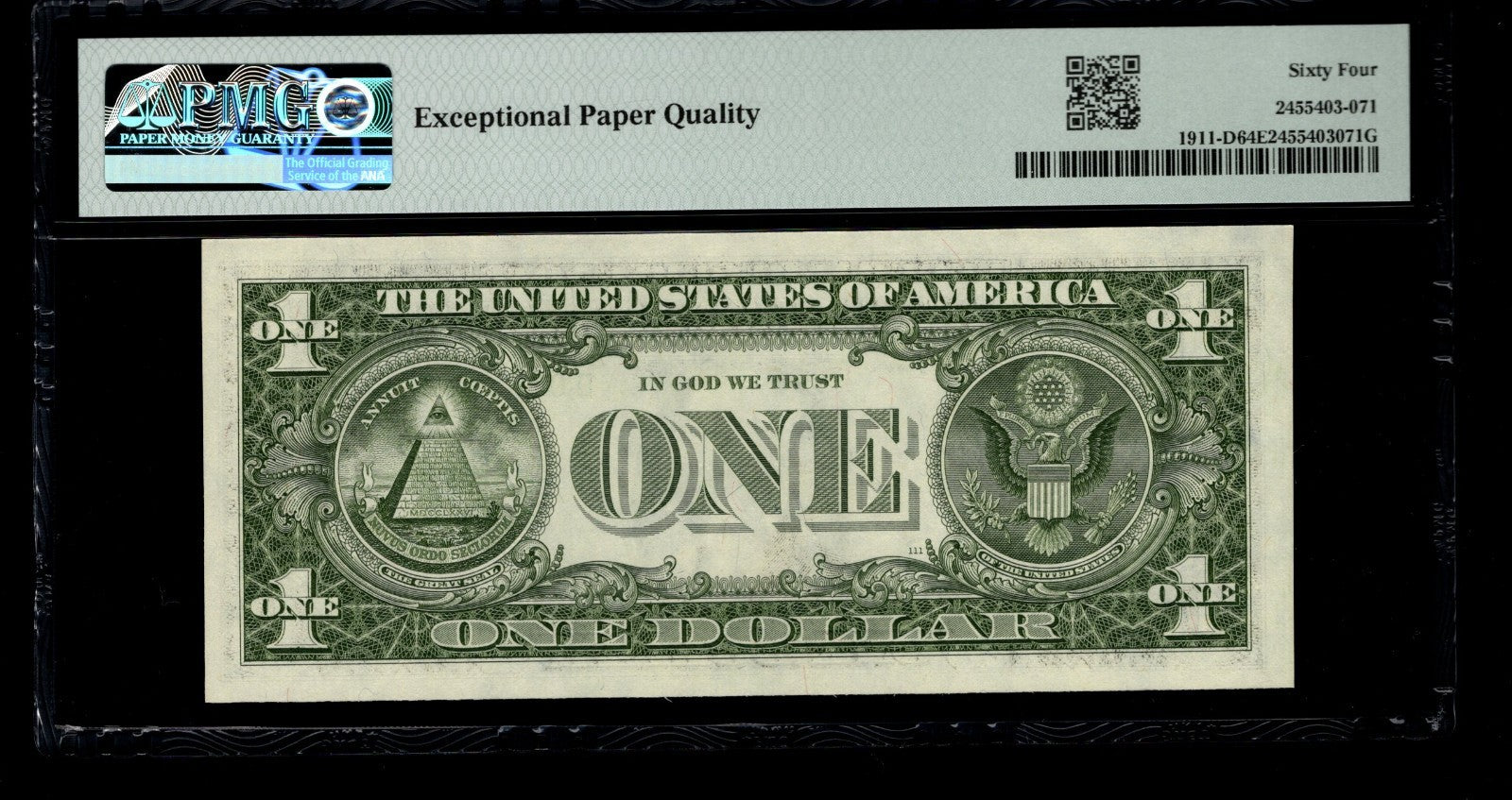 Low Serial Number 71 Fancy Serial Number One Dollar Bill PMG D00000071B