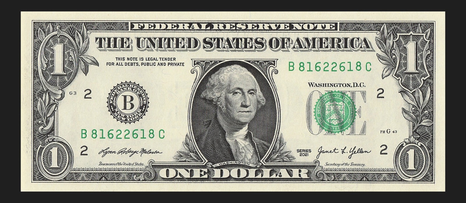 Radar Fancy Serial Number One Dollar Bill 2021 $1 BC Palindrome 8s 1s 6s 2s