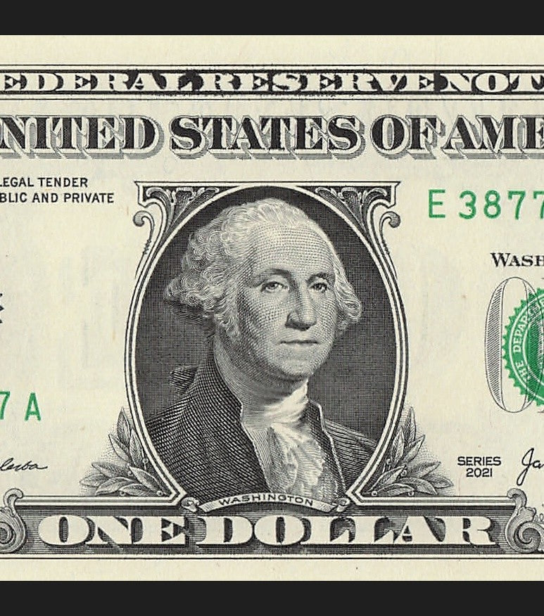 Six in a Row 7s Fancy Serial Number One Dollar Bill EA Block 2021 $1 Trailing