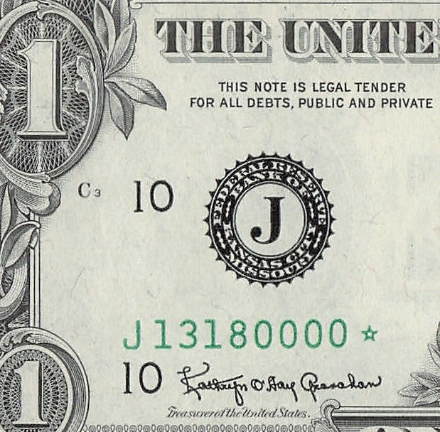 Star Note One Dollar Bill 1963A $1 J* Block Kansas City Four Trailing 0s