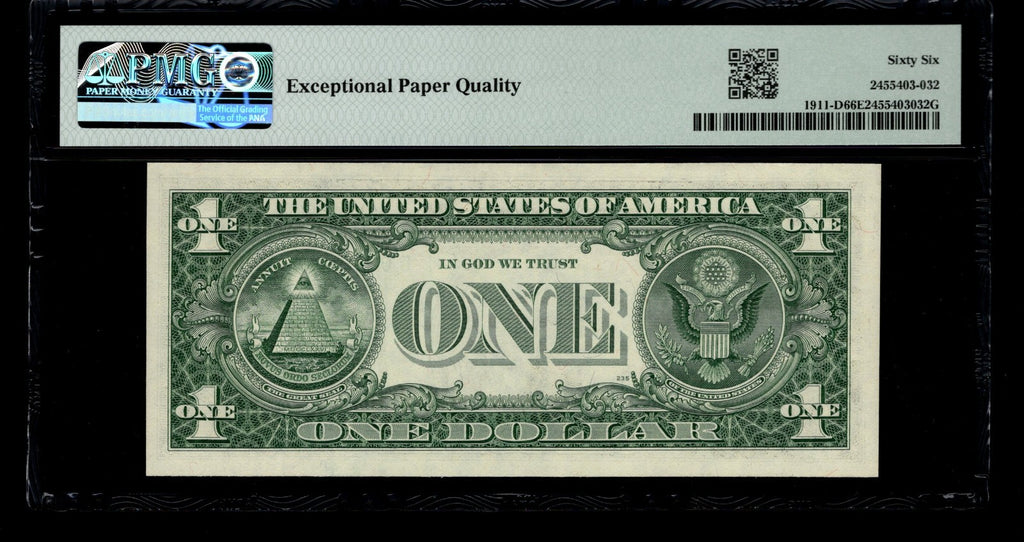 Low Serial Number 32 Fancy Serial Number One Dollar Bill PMG D00000032B