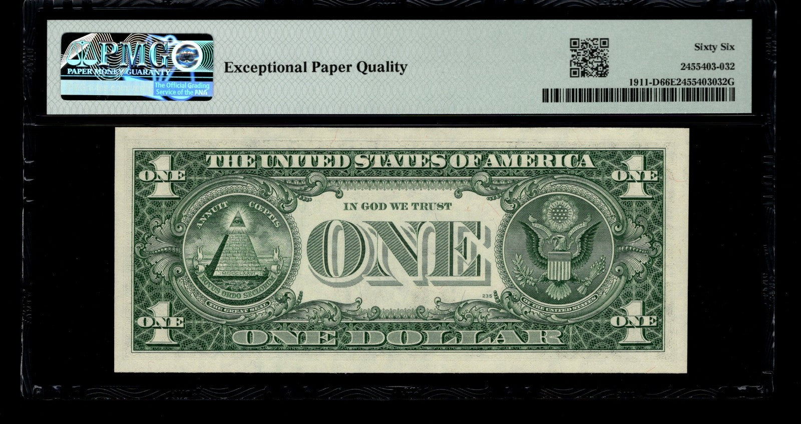 Low Serial Number 32 Fancy Serial Number One Dollar Bill PMG D00000032B