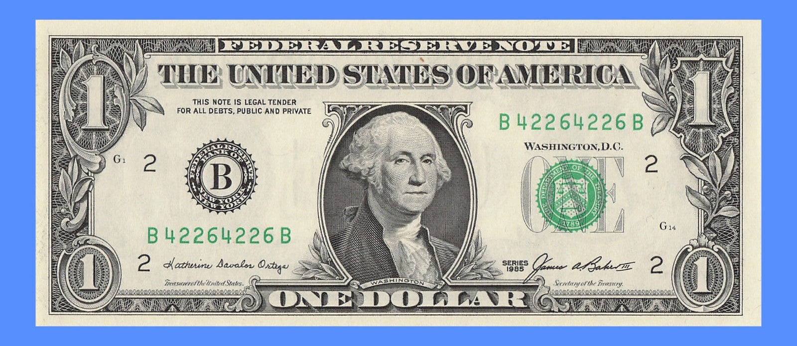 Repeater Fancy Serial Number One Dollar Bill 1985 2s 4s 6s BB Block