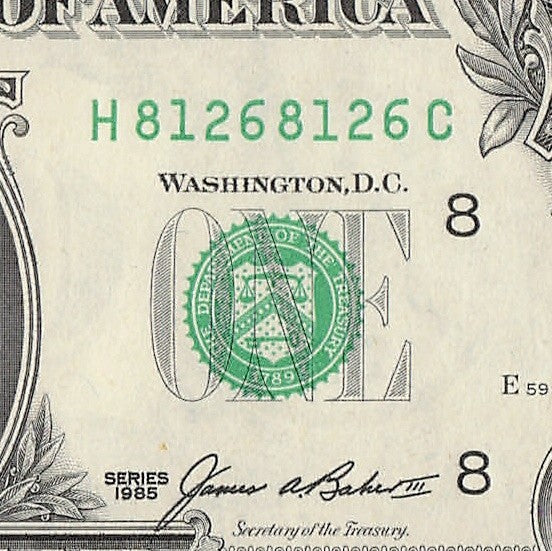 Repeater Fancy Serial Number One Dollar Bill 1985 1s 2s 6s 8s HC Block