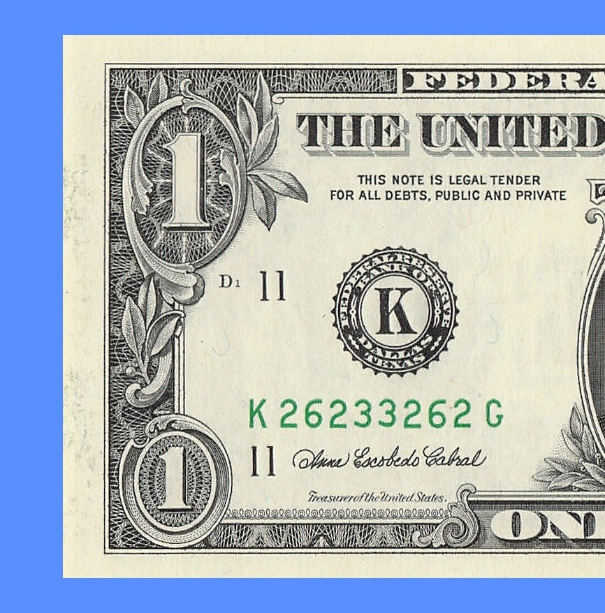 Radar Fancy Serial Number One Dollar Bill 3s 2s 6s 2003A KG Block