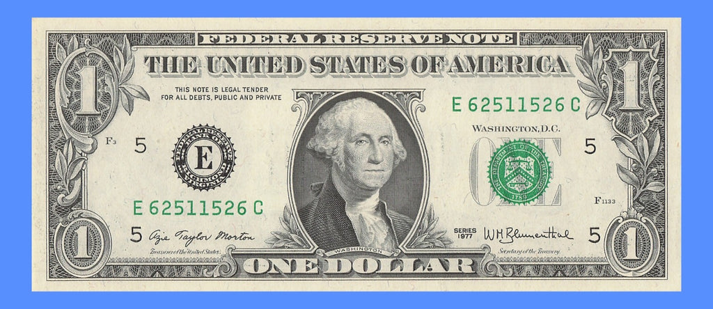 Radar Fancy Serial Number One Dollar Bill 1977 Richmond 1s 2s 5s 6s EC