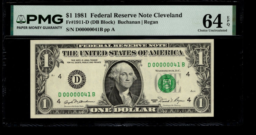 Low Serial Number 41 Fancy Serial Number One Dollar Bill PMG D00000041B