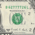 Radar Fancy Serial Number One Dollar Bill 2s 6s 7s 1988A BL Block Trinary