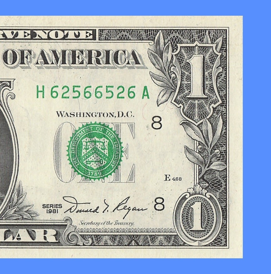 Radar Fancy Serial Number One Dollar Bill 1981 2s 5s 6s  HA