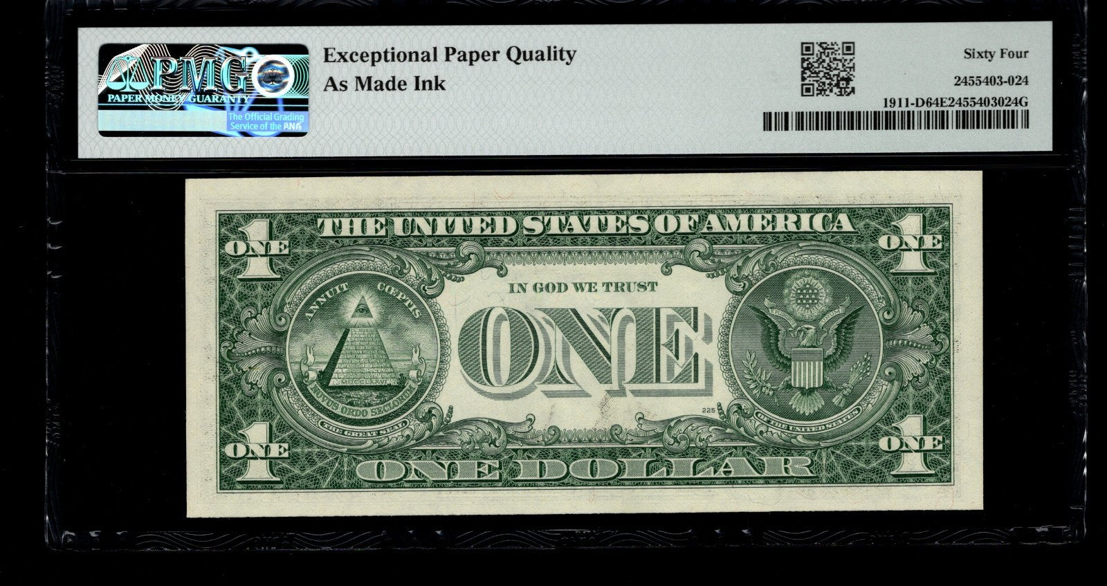Low Serial Number 24 Fancy Serial Number One Dollar Bill PMG D00000024B