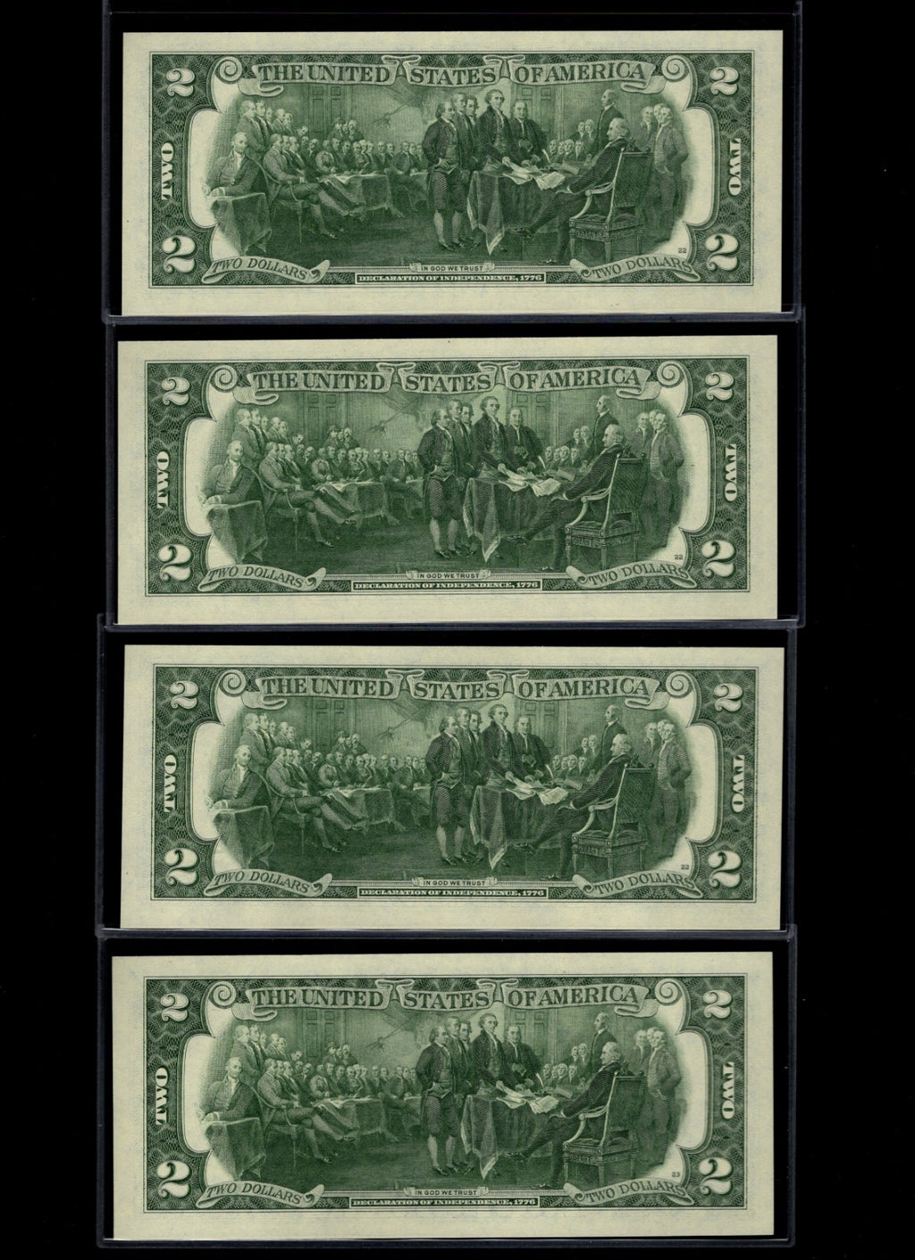 July 4th 1776 Two Dollar Set New 2021 $2 Series 50 year set of 4 Notes