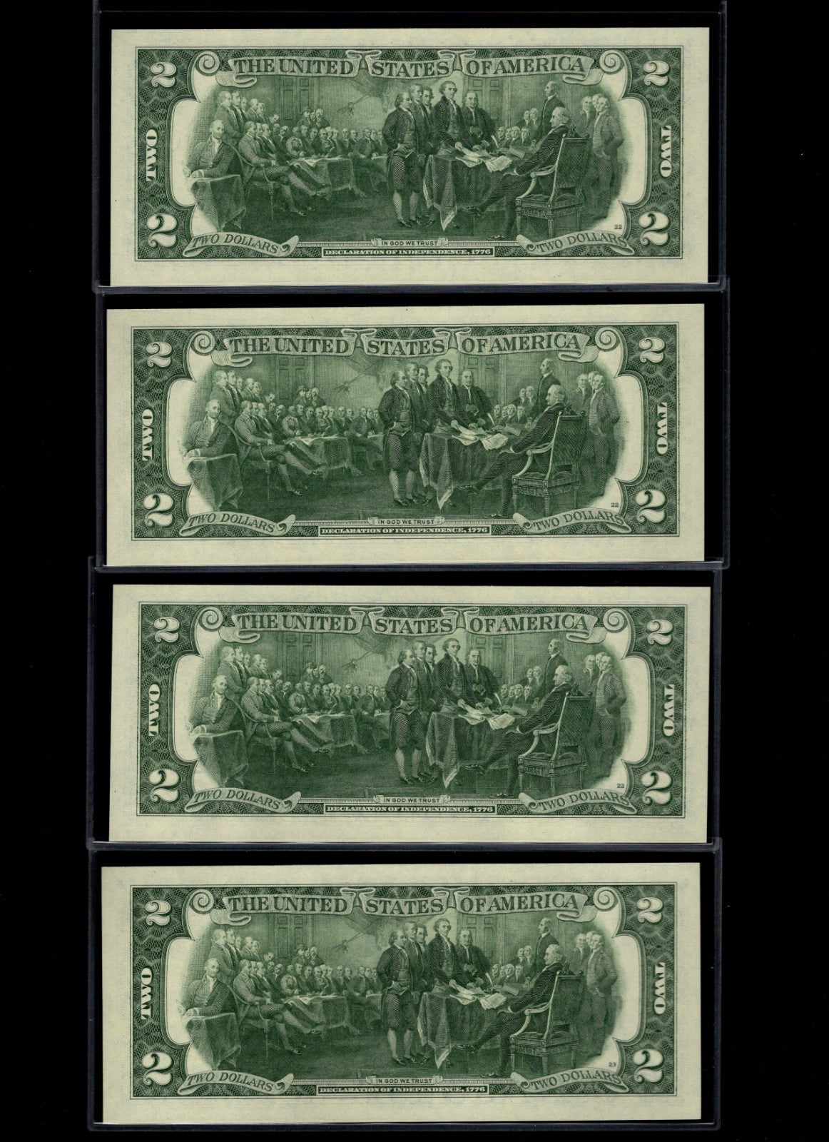 July 4th 1776 Two Dollar Set New 2021 $2 Series 50 year set of 4 Notes