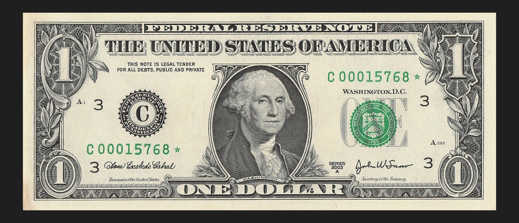 Star Note One Dollar Bill 2003A $1 C* Block Philadelphia Run 1 Low Serial Number