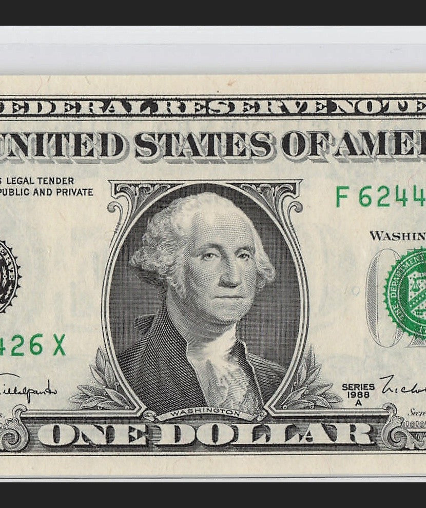 Radar Fancy Serial number One Dollar Bill FX Block X Run 1988A F62444426X