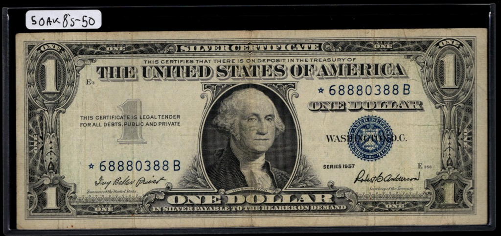 1957 $1 Five of a Kind 8s Fancy Serial Number Star Note Silver Certificate *B