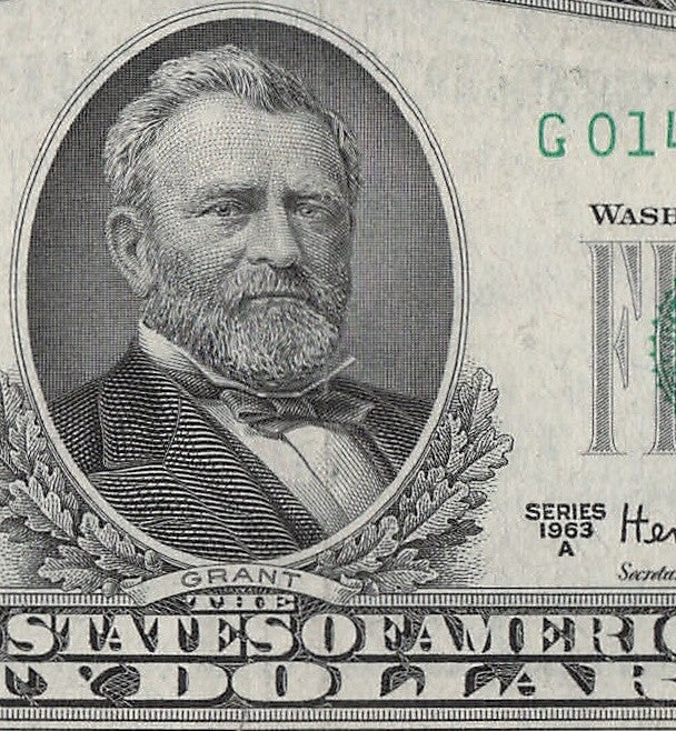 Trinary Fancy Serial Number Fifty Dollar Federal Reserve Note 0s 1s 4s 1963A