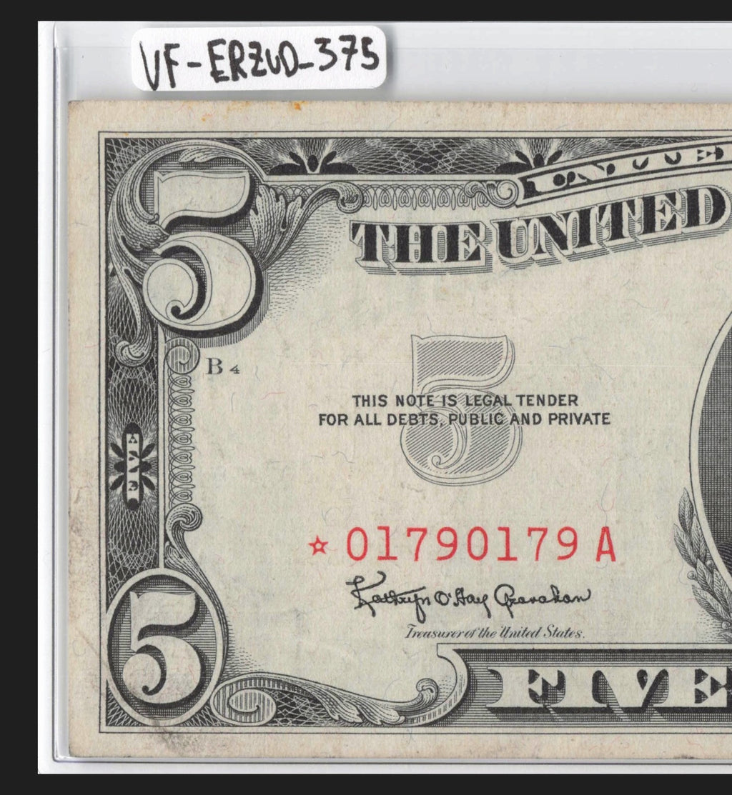 Repeater Star Note Fancy Serial Number Five Dollar Red Seal 1963 *A 0s 1s 7s 9s